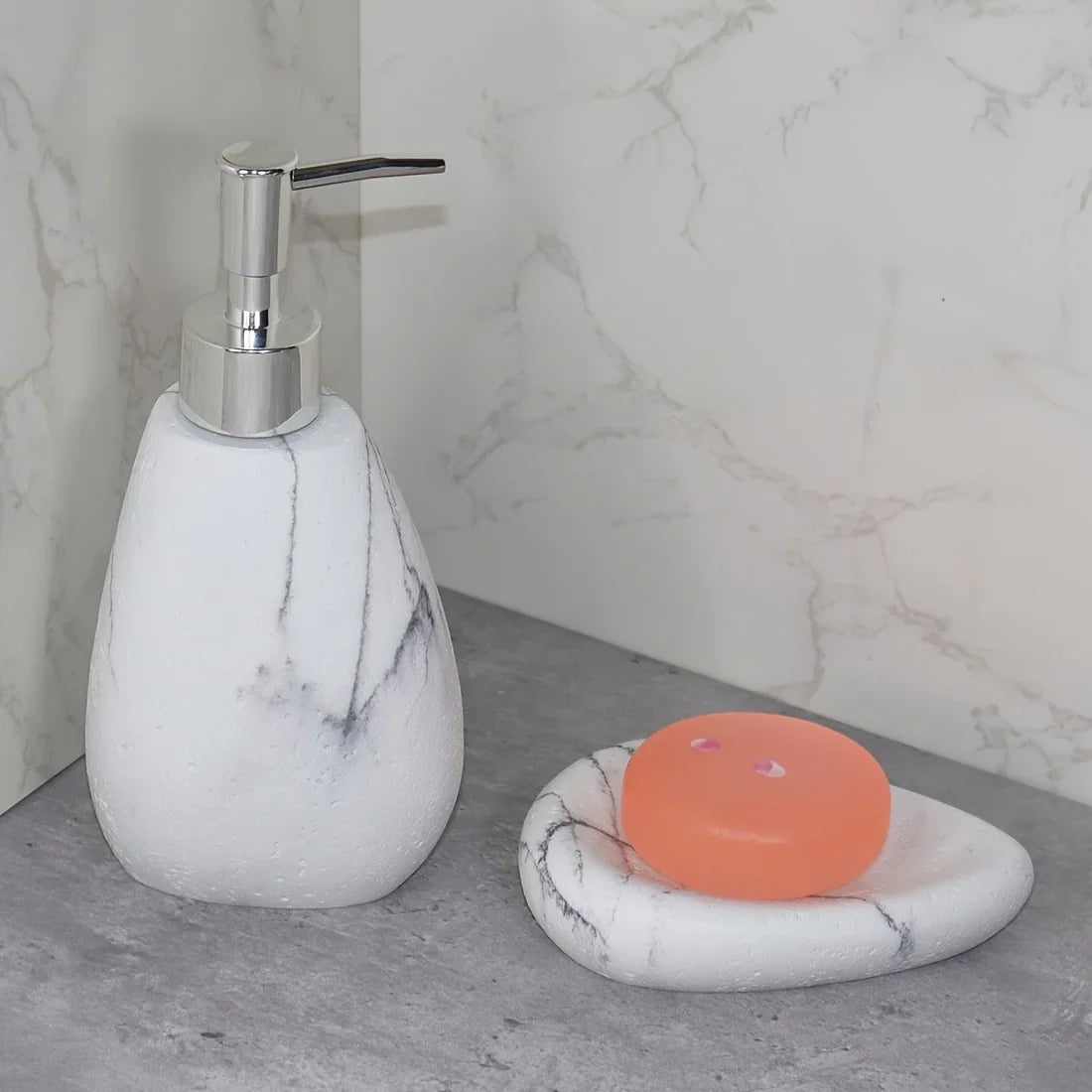 Elegant Marble Texture Resin Soap Dispenser, Manual Pump