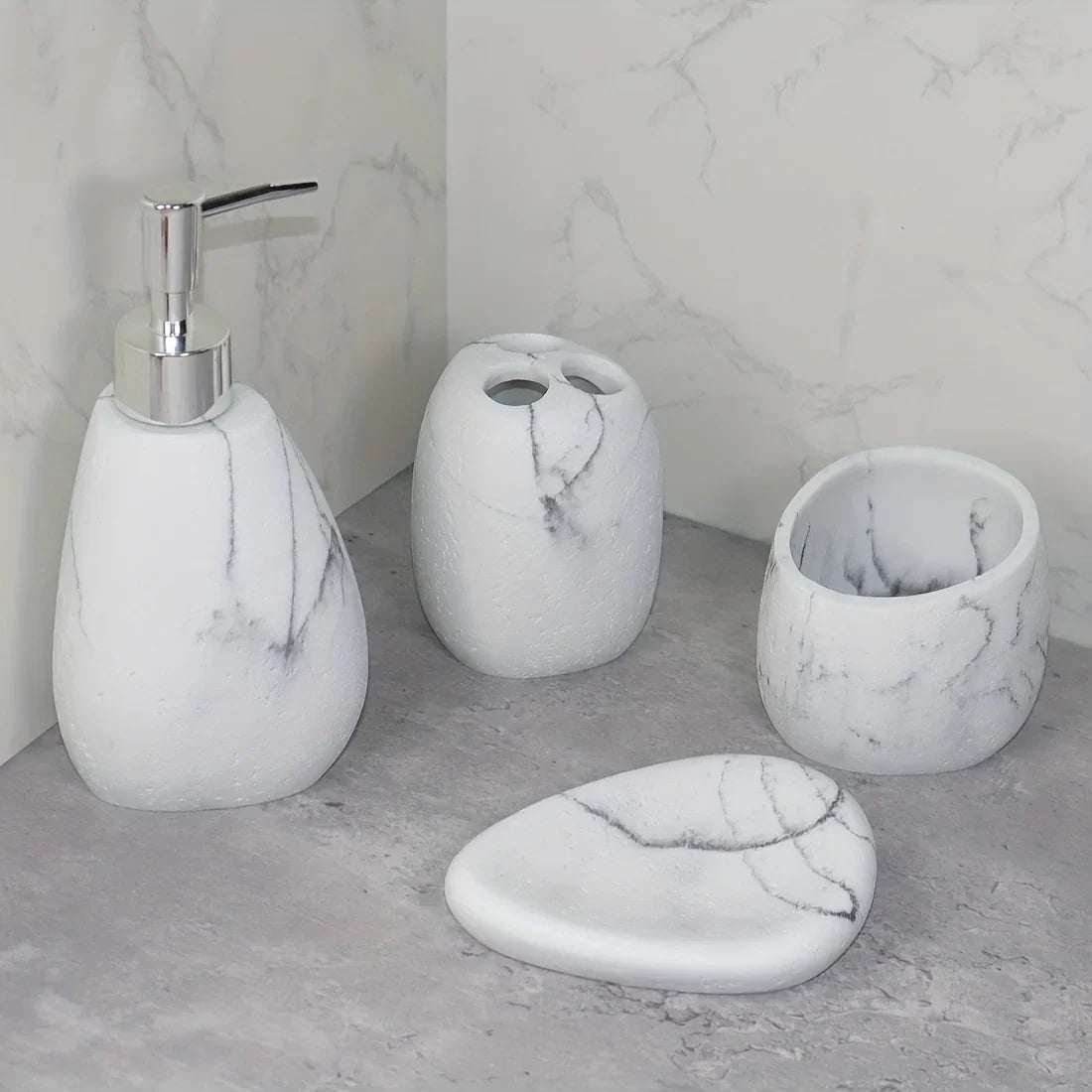 Elegant Marble Texture Resin Soap Dispenser, Manual Pump