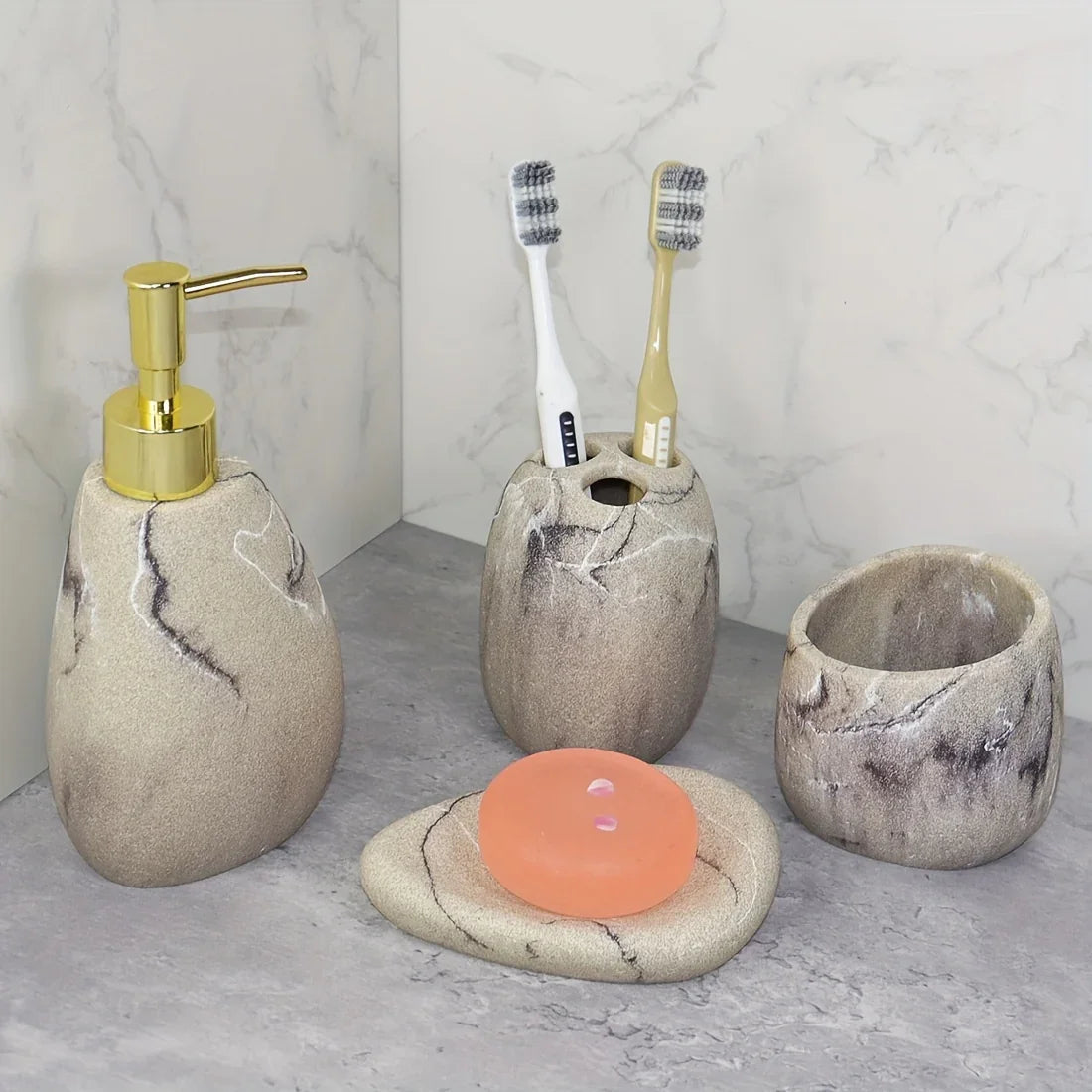 Elegant Marble Texture Resin Soap Dispenser, Manual Pump