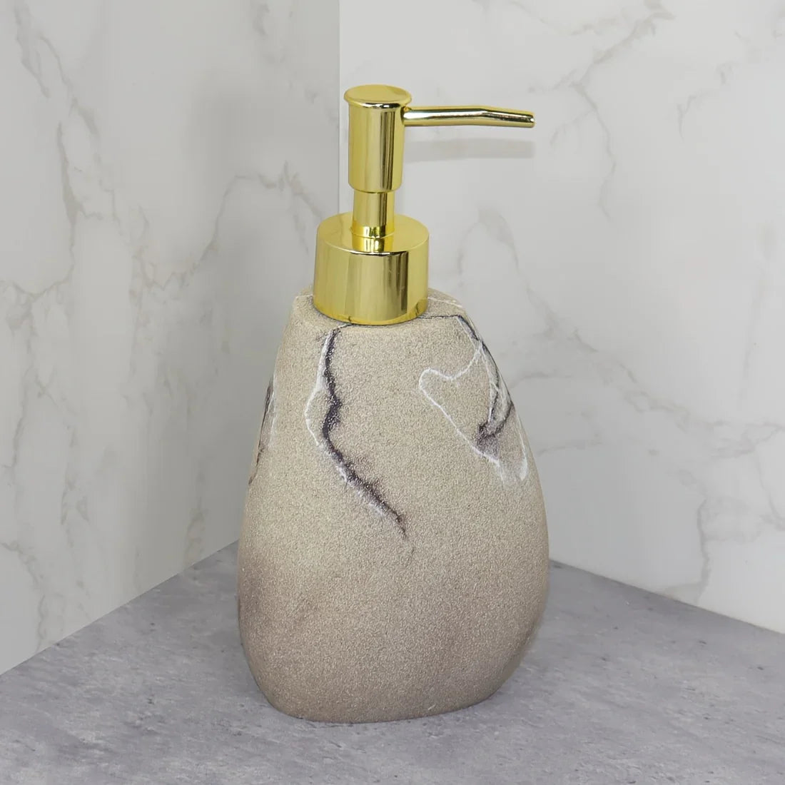 Elegant Marble Texture Resin Soap Dispenser, Manual Pump