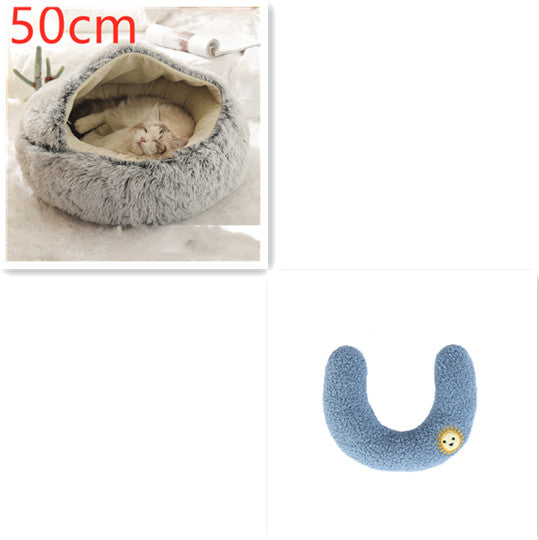 2 In 1 Dog And Cat Bed Pet Winter Bed Round Plush Warm Bed House Soft Long