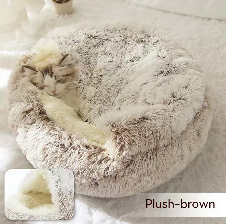 2 In 1 Dog And Cat Bed Pet Winter Bed Round Plush Warm Bed House Soft Long