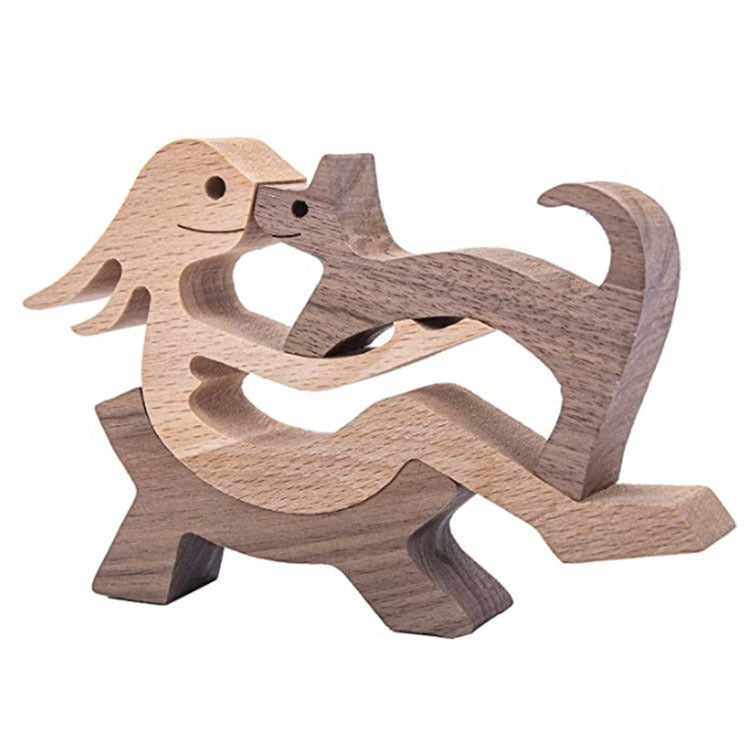 DIY Figurine Wood Dog Ornament Sculpture Home Decoration A Man A Dog Wood Sculpture