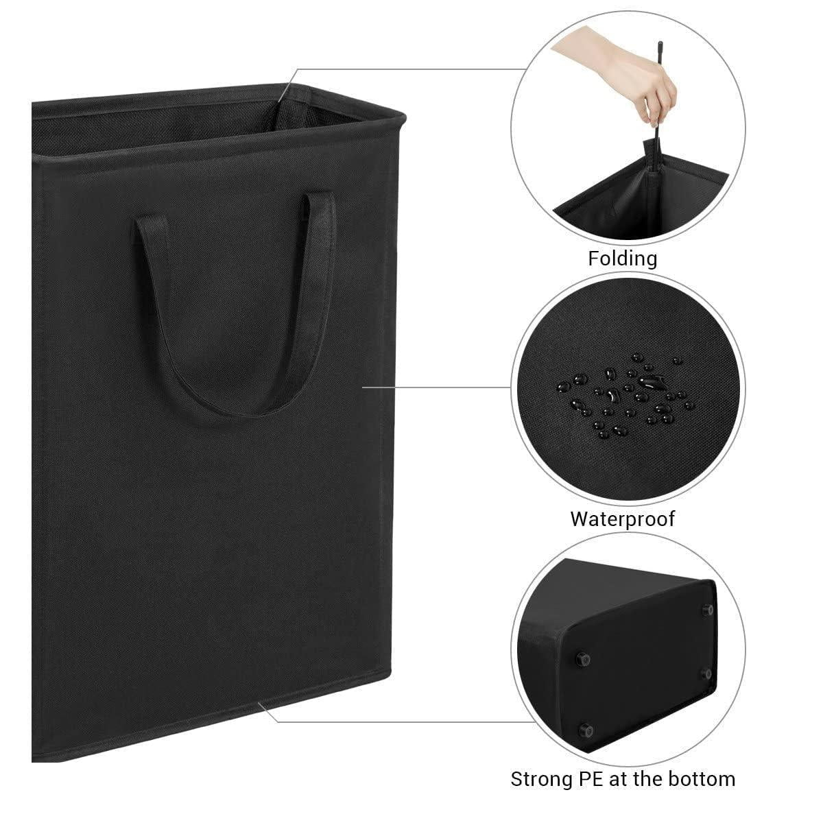 Slim Collapsible Laundry Basket Thin Dirty Clothes Basket Narrow 21"Black)
