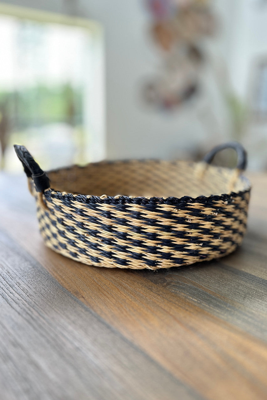 Handled Tray - Natural and Black Checkered