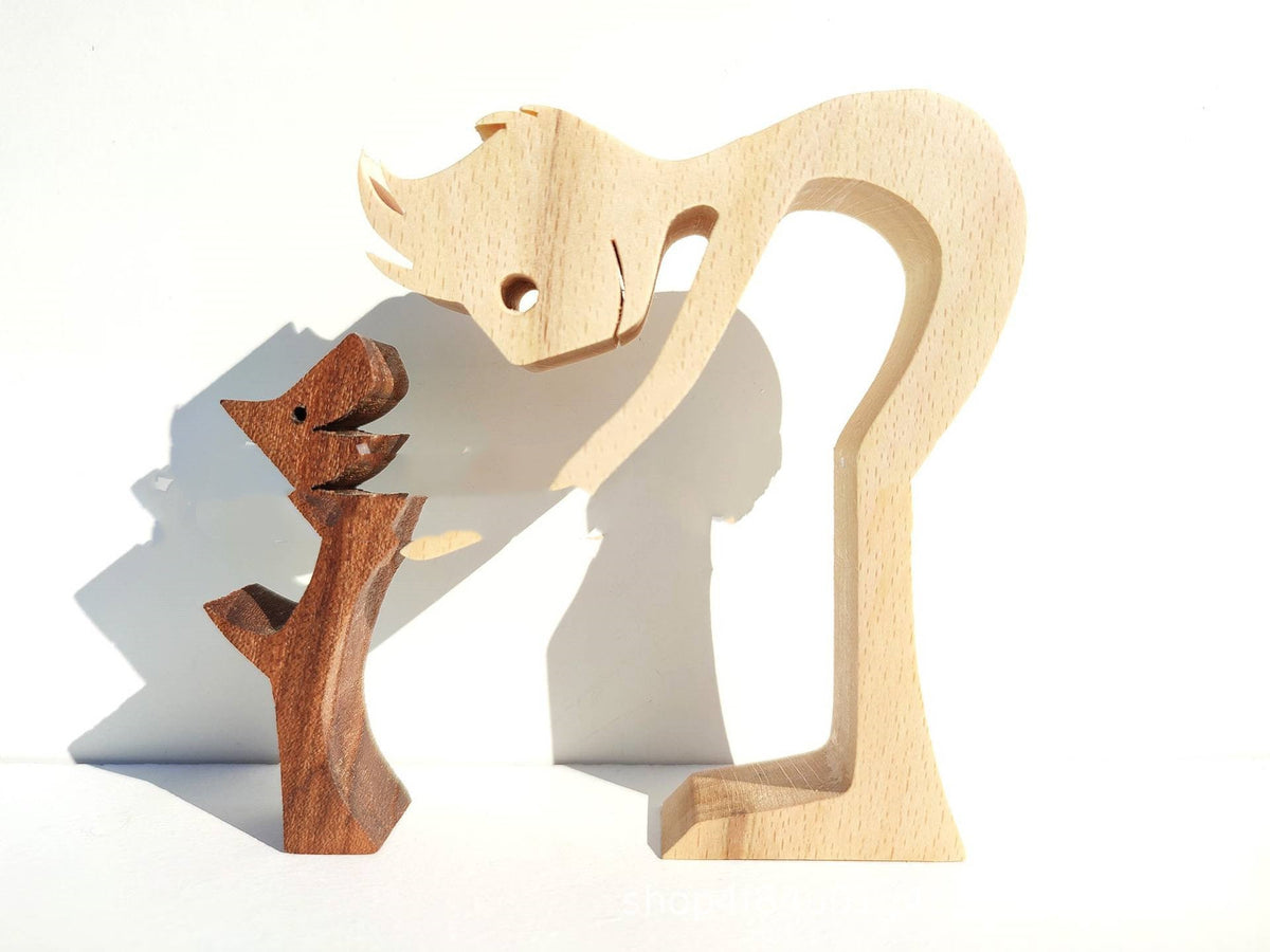 DIY Figurine Wood Dog Ornament Sculpture Home Decoration A Man A Dog Wood Sculpture