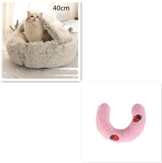 2 In 1 Dog And Cat Bed Pet Winter Bed Round Plush Warm Bed House Soft Long