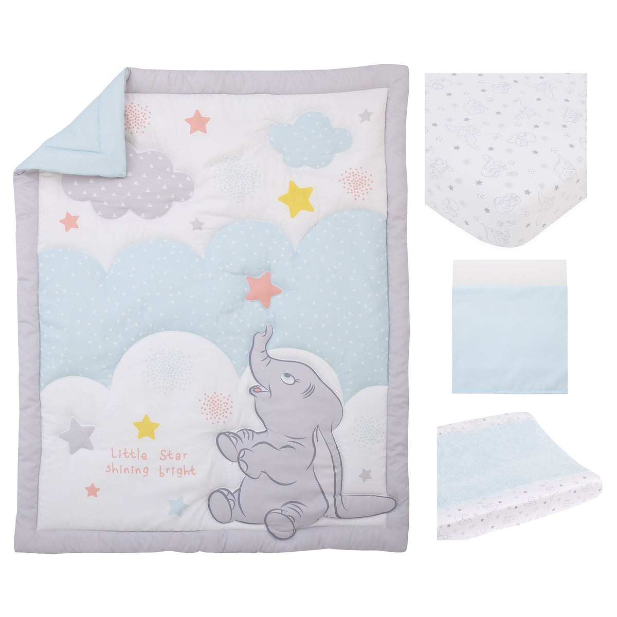 Disney Dumbo Shine Bright 4 Piece Nursery Crib Bedding Set