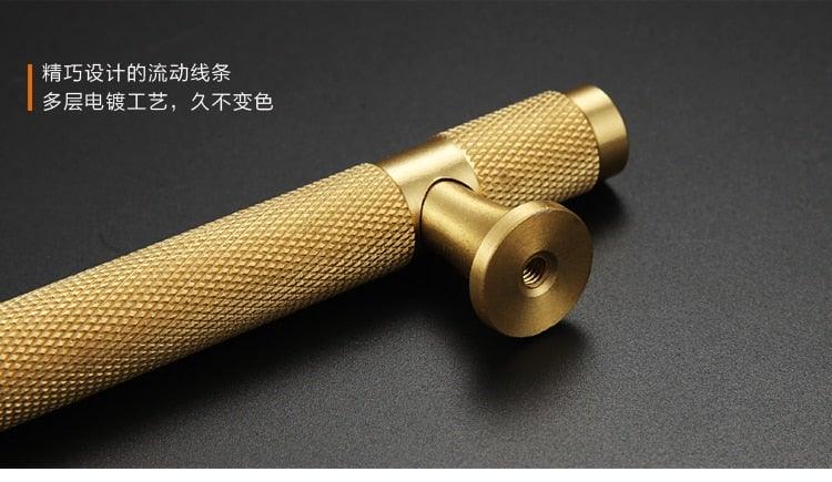 Golden Brass Knurled Textured Simple Kitchen Cabinet handle And Handles Drawer Pulls