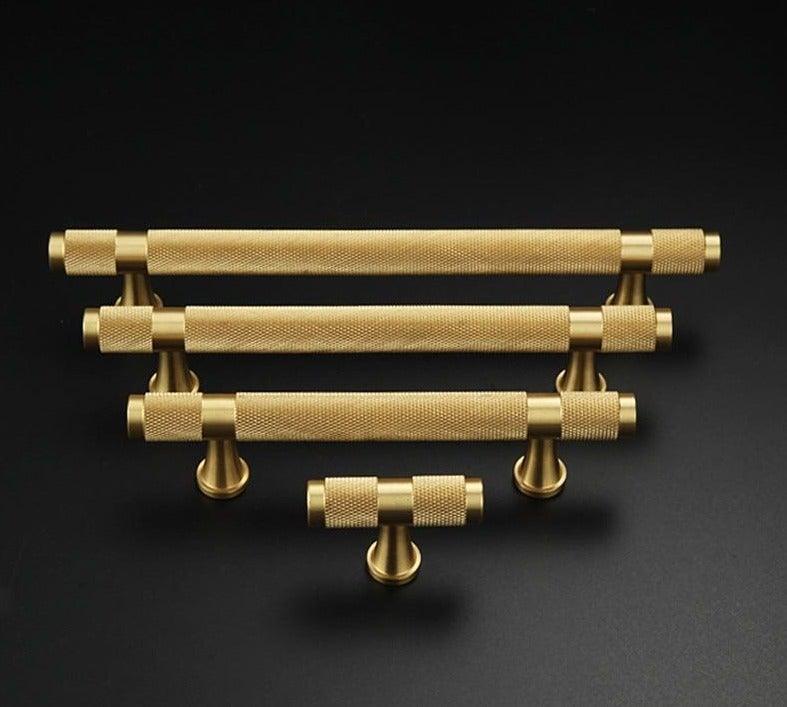 Golden Brass Knurled Textured Simple Kitchen Cabinet handle And Handles Drawer Pulls