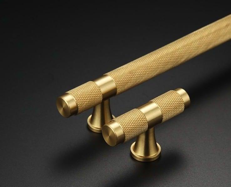 Golden Brass Knurled Textured Simple Kitchen Cabinet handle And Handles Drawer Pulls