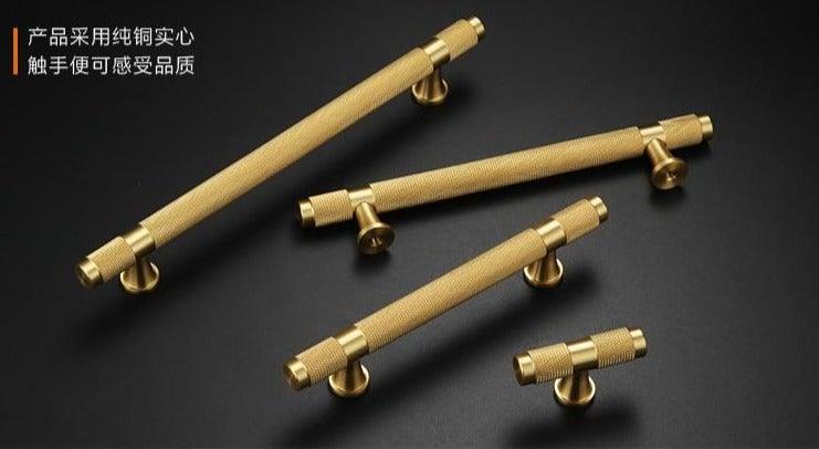 Golden Brass Knurled Textured Simple Kitchen Cabinet handle And Handles Drawer Pulls