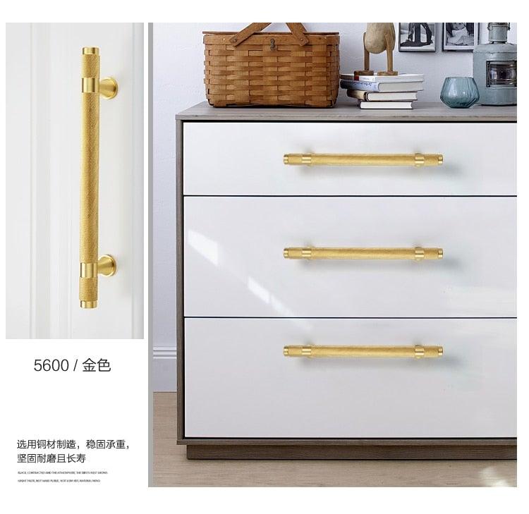Golden Brass Knurled Textured Simple Kitchen Cabinet handle And Handles Drawer Pulls