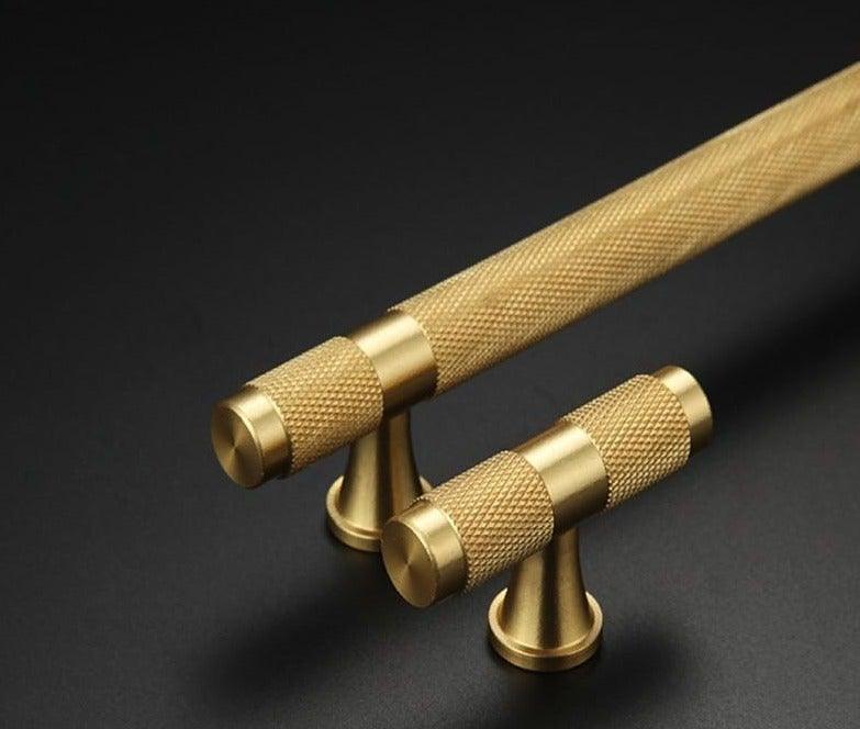 Golden Brass Knurled Textured Simple Kitchen Cabinet handle And Handles Drawer Pulls