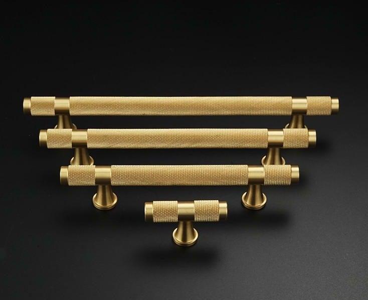 Golden Brass Knurled Textured Simple Kitchen Cabinet handle And Handles Drawer Pulls