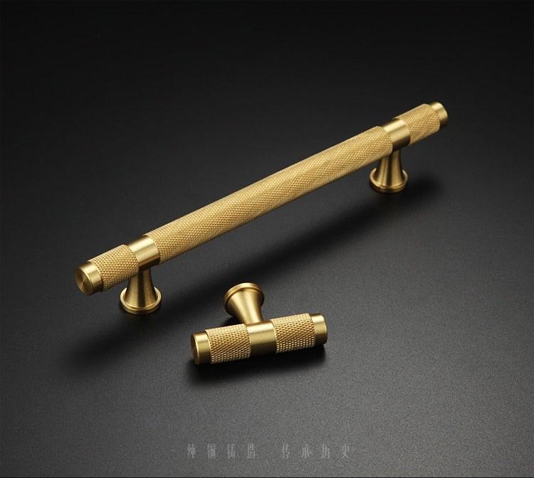 Golden Brass Knurled Textured Simple Kitchen Cabinet handle And Handles Drawer Pulls