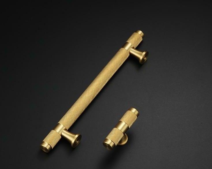 Golden Brass Knurled Textured Simple Kitchen Cabinet handle And Handles Drawer Pulls