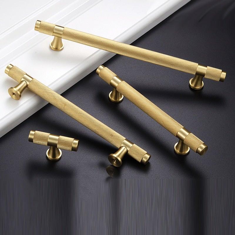 Golden Brass Knurled Textured Simple Kitchen Cabinet handle And Handles Drawer Pulls