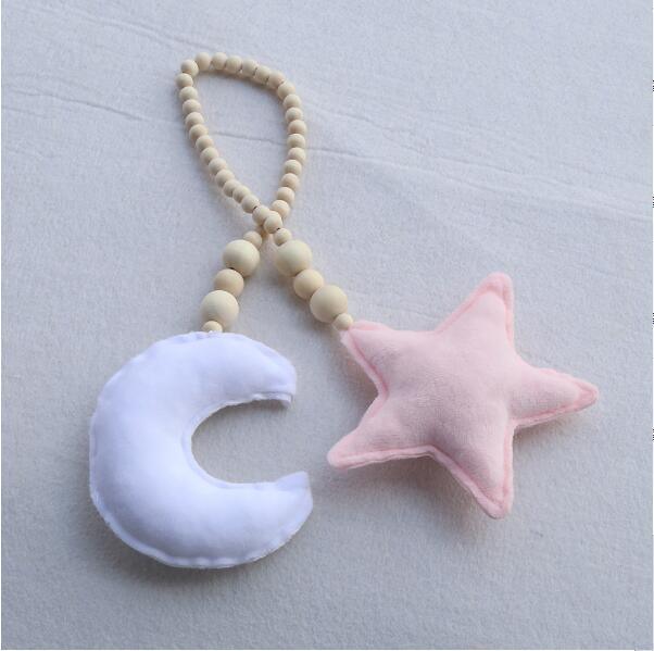 Hanging Nordic Wooden Beads Ornament Double Star Moon Kids Room Decoration Baby Crib