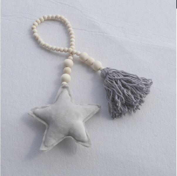 Hanging Nordic Wooden Beads Ornament Double Star Moon Kids Room Decoration Baby Crib