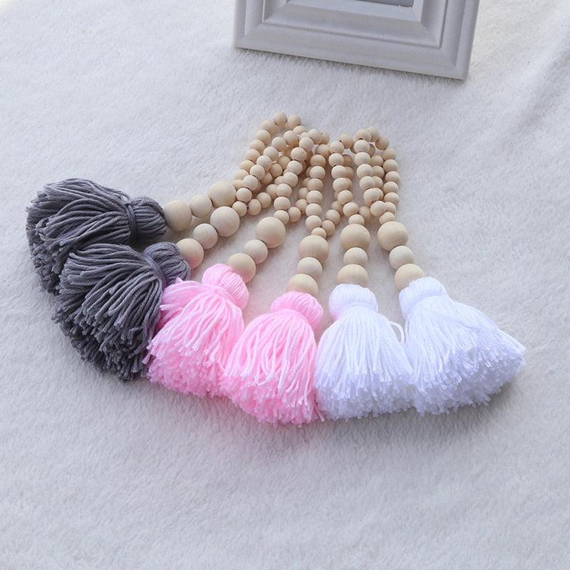 Hanging Nordic Wooden Beads Ornament Double Star Moon Kids Room Decoration Baby Crib
