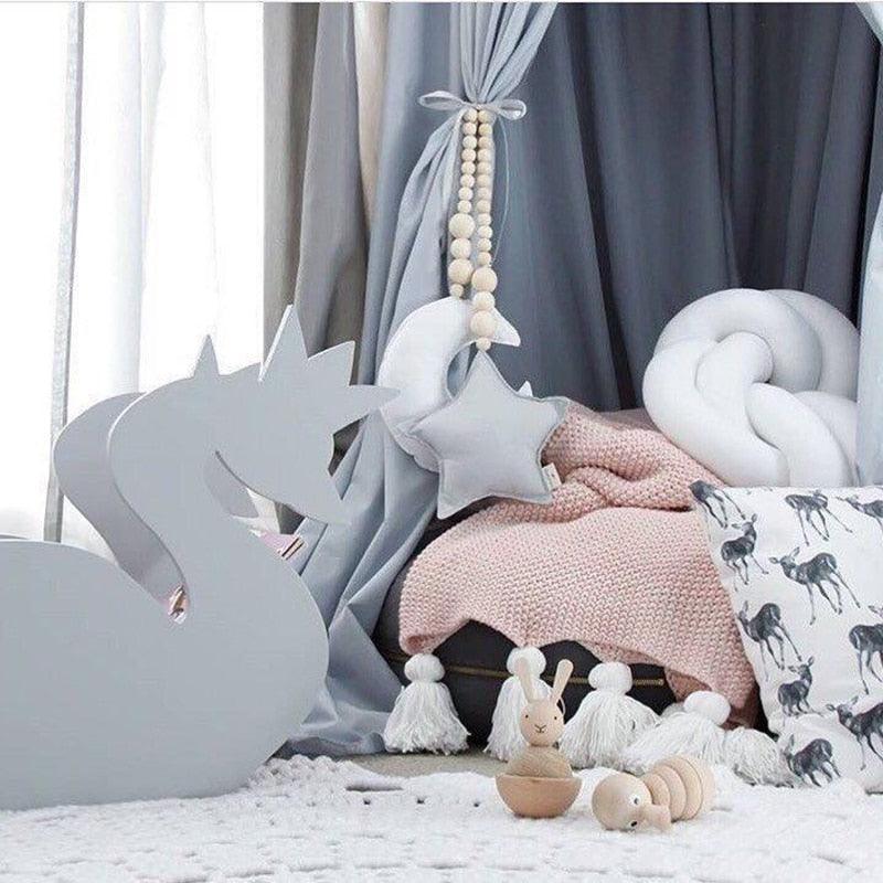 Hanging Nordic Wooden Beads Ornament Double Star Moon Kids Room Decoration Baby Crib