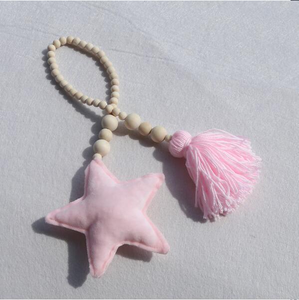 Hanging Nordic Wooden Beads Ornament Double Star Moon Kids Room Decoration Baby Crib