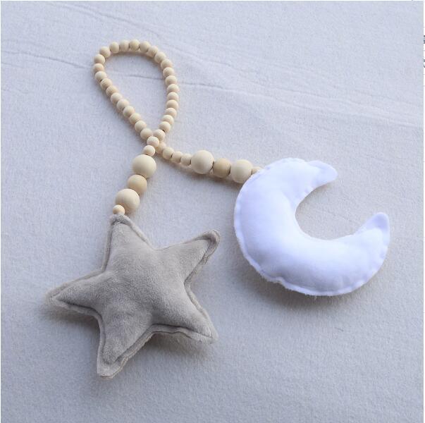 Hanging Nordic Wooden Beads Ornament Double Star Moon Kids Room Decoration Baby Crib
