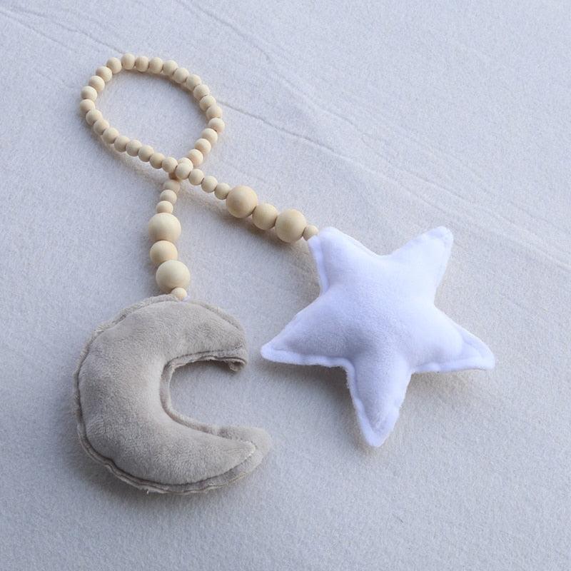 Hanging Nordic Wooden Beads Ornament Double Star Moon Kids Room Decoration Baby Crib