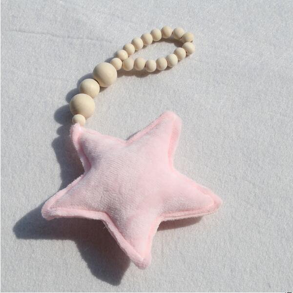 Hanging Nordic Wooden Beads Ornament Double Star Moon Kids Room Decoration Baby Crib