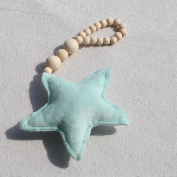 Hanging Nordic Wooden Beads Ornament Double Star Moon Kids Room Decoration Baby Crib