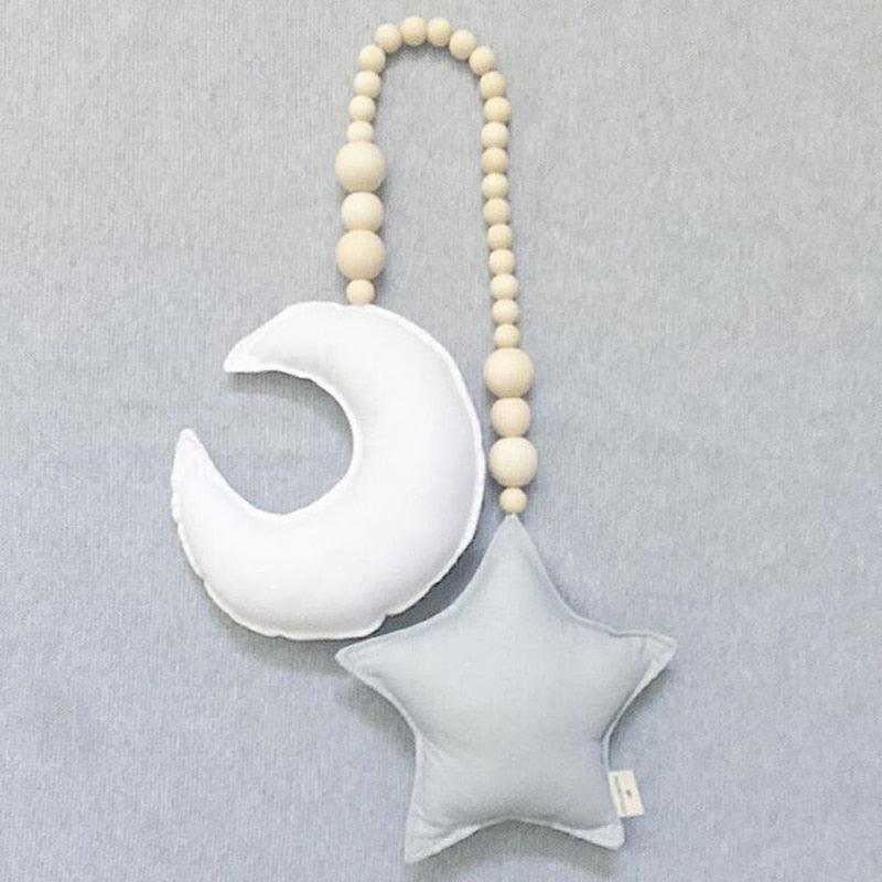 Hanging Nordic Wooden Beads Ornament Double Star Moon Kids Room Decoration Baby Crib