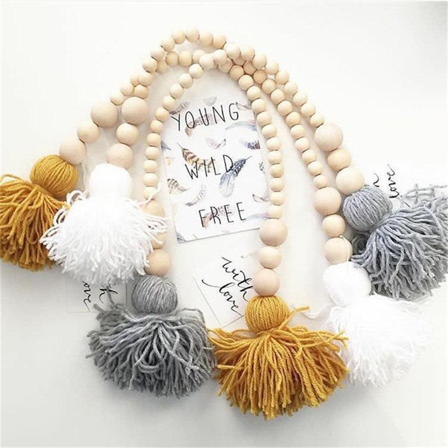 Hanging Nordic Wooden Beads Ornament Double Star Moon Kids Room Decoration Baby Crib