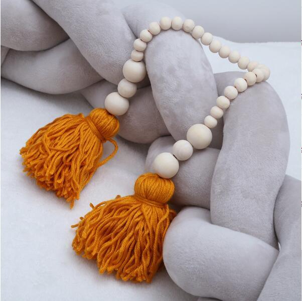 Hanging Nordic Wooden Beads Ornament Double Star Moon Kids Room Decoration Baby Crib