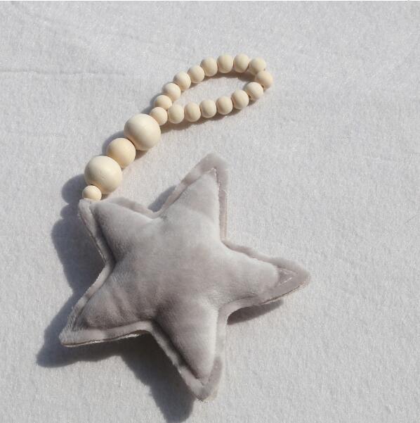 Hanging Nordic Wooden Beads Ornament Double Star Moon Kids Room Decoration Baby Crib