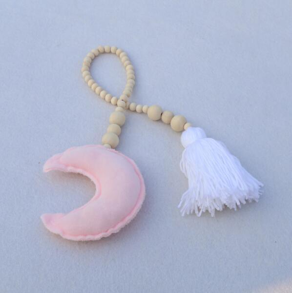 Hanging Nordic Wooden Beads Ornament Double Star Moon Kids Room Decoration Baby Crib
