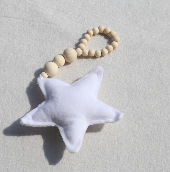 Hanging Nordic Wooden Beads Ornament Double Star Moon Kids Room Decoration Baby Crib