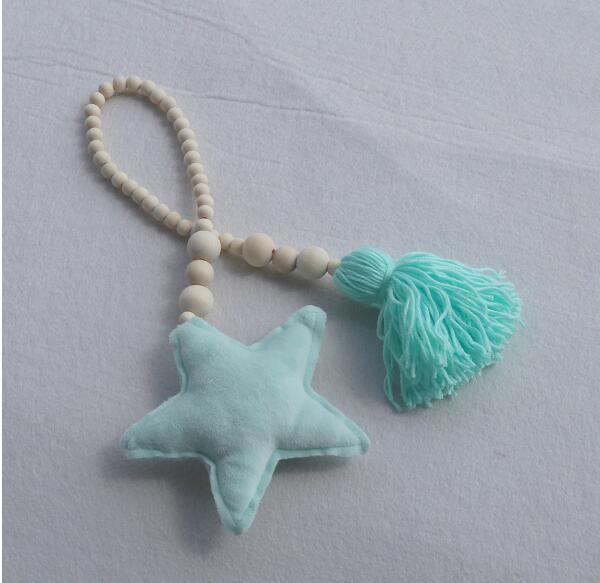 Hanging Nordic Wooden Beads Ornament Double Star Moon Kids Room Decoration Baby Crib