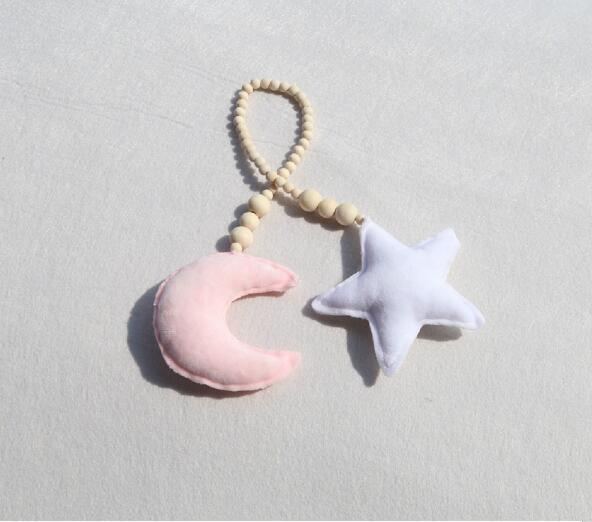 Hanging Nordic Wooden Beads Ornament Double Star Moon Kids Room Decoration Baby Crib