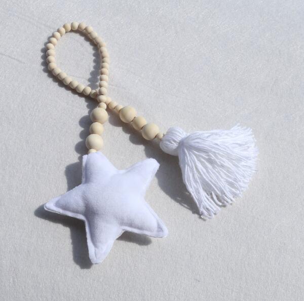 Hanging Nordic Wooden Beads Ornament Double Star Moon Kids Room Decoration Baby Crib