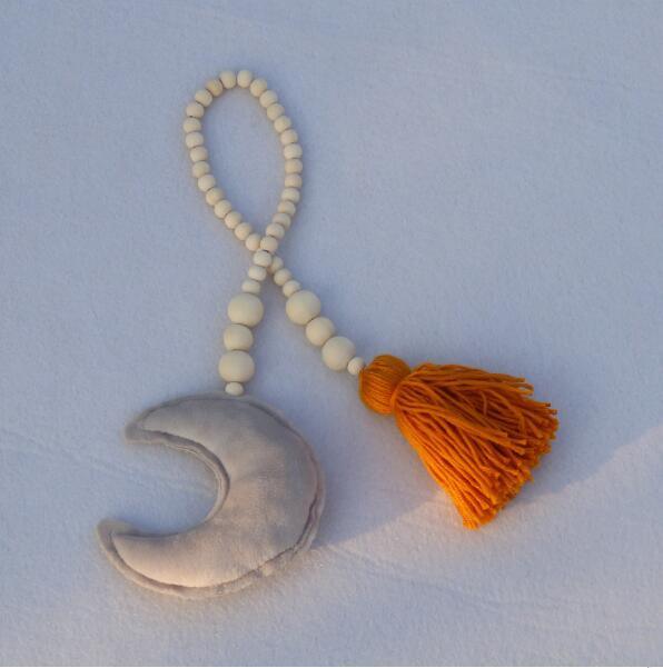 Hanging Nordic Wooden Beads Ornament Double Star Moon Kids Room Decoration Baby Crib