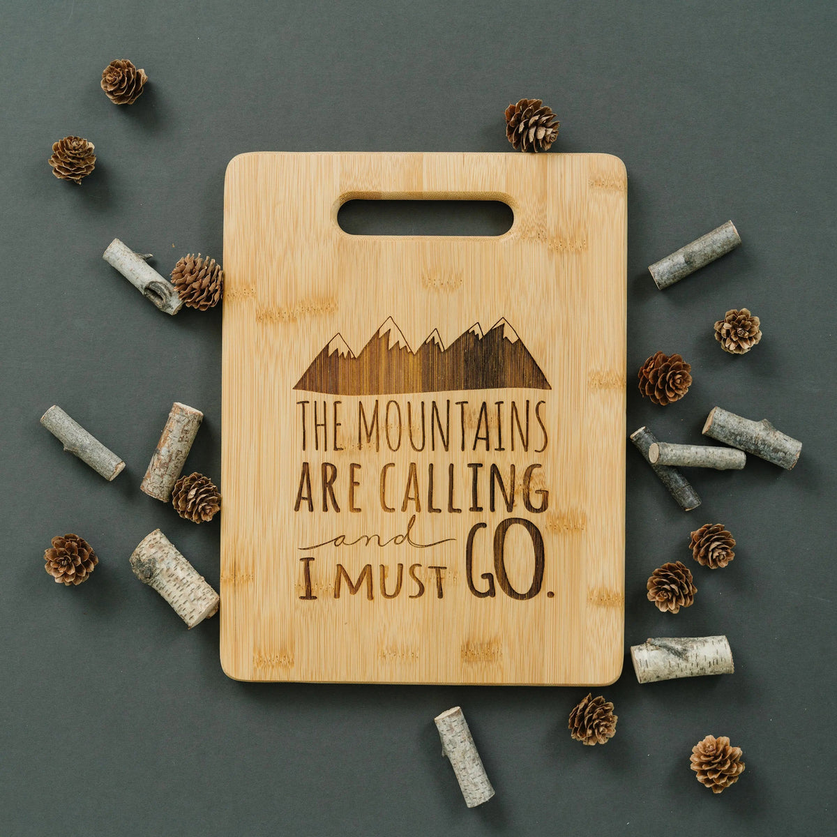 Mountain kitchen decor, Bamboo Cutting Board cabin decor, Mountain Art, Mountain Decor
