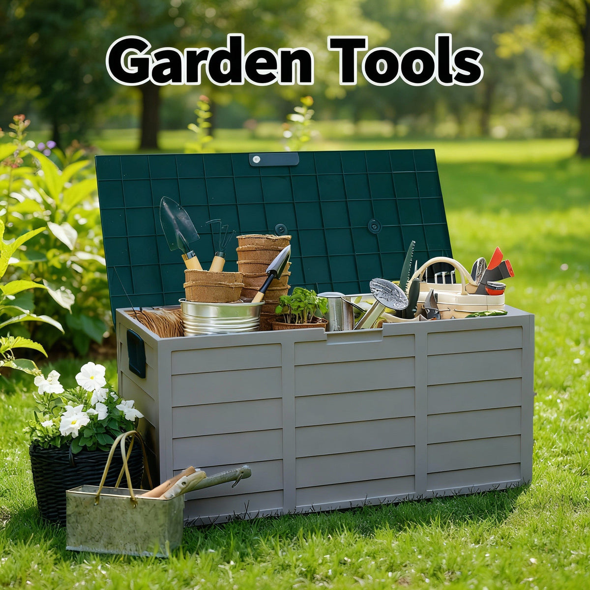 75 Gallon Heavy-Duty Outdoor Deck Box – Waterproof Patio Storage Box with Hinged Lid