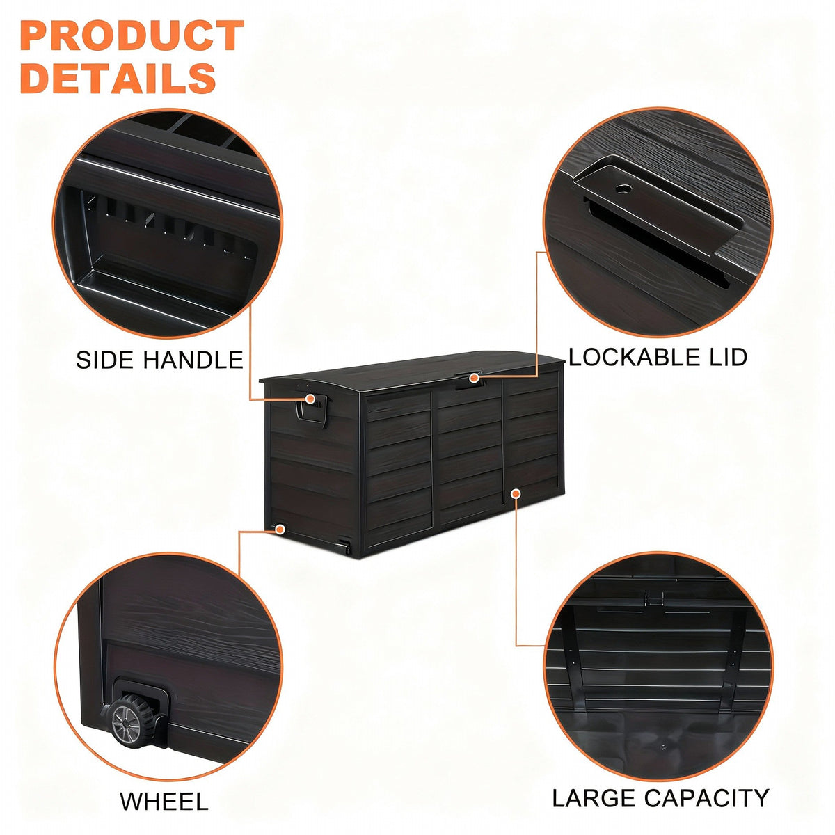 75 Gallon Heavy-Duty Outdoor Deck Box – Waterproof Patio Storage Box with Hinged Lid