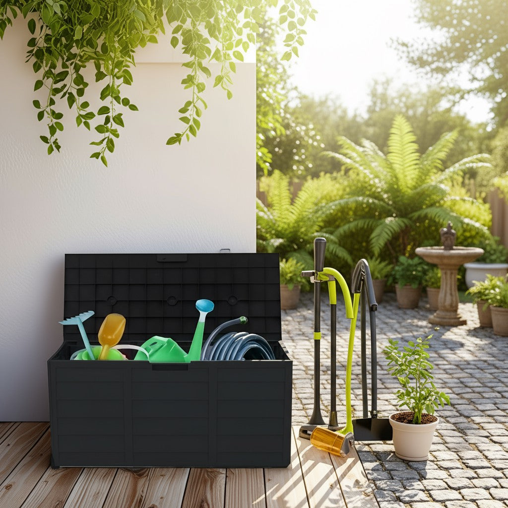 75 Gallon Heavy-Duty Outdoor Deck Box – Waterproof Patio Storage Box with Hinged Lid