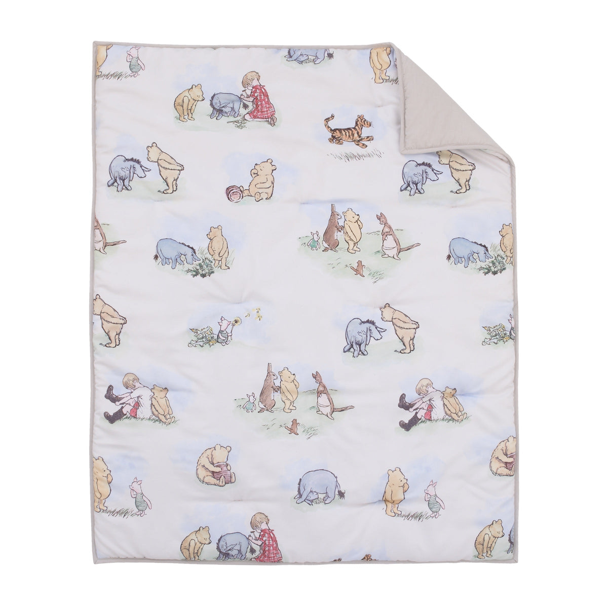 Disney Winnie the Pooh Ivory, Blue, Sage, Tan Storybook 6 Piece Nursery Crib Set