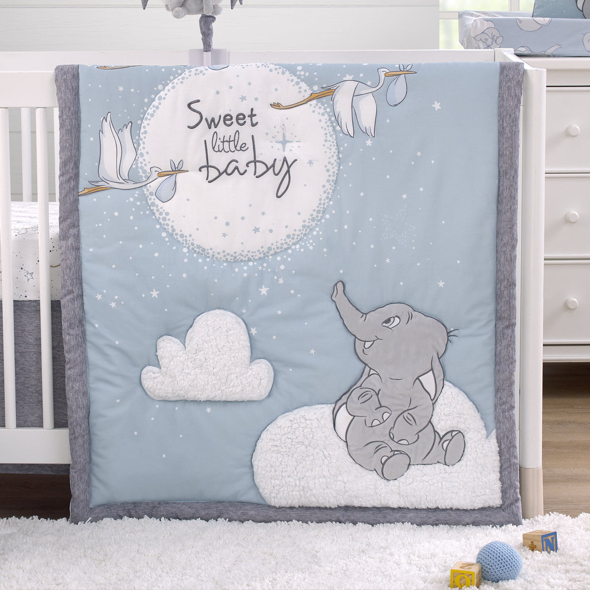 Dumbo Sweet Little Baby Storks, Stars, Clouds and Moon 3 Piece Nursery Crib Bedding Set