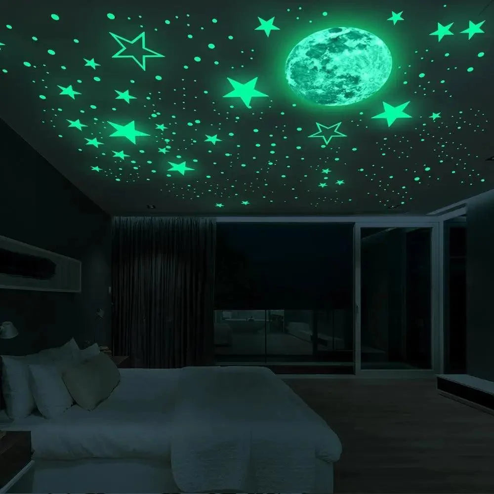 New Amazing Luminous Moon and Stars Wall Stickers for Kids Room Baby Nursery