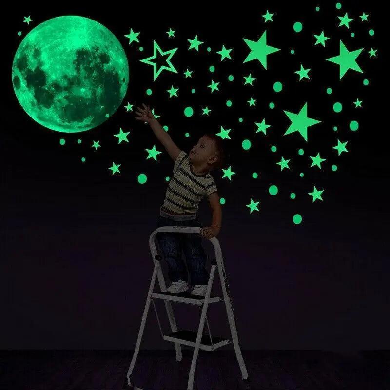New Amazing Luminous Moon and Stars Wall Stickers for Kids Room Baby Nursery