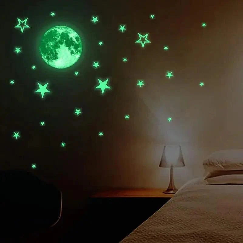 New Amazing Luminous Moon and Stars Wall Stickers for Kids Room Baby Nursery